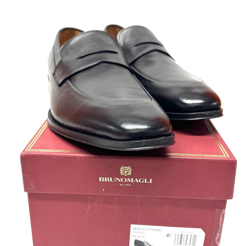 BRUNO MAGLI MEN'S MAIOCO PENNY LEATHER SLIP ON LOAFER SHOES BLACK SIZE 11.5 W - Picture 2 of 6